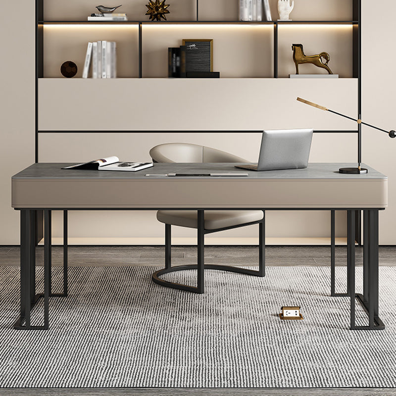 Modern Style 2-drawer Office Desk Sintered Stone Desk with Cable Management Clearhalo 'furn' 'furn_office_desk' 'Furniture' 'Office Desks' 'Office Furniture' 'office_desk' 5122198