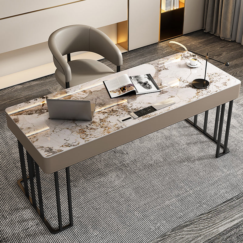 Modern Style 2-drawer Office Desk Sintered Stone Desk with Cable Management Clearhalo 'furn' 'furn_office_desk' 'Furniture' 'Office Desks' 'Office Furniture' 'office_desk' 5122199