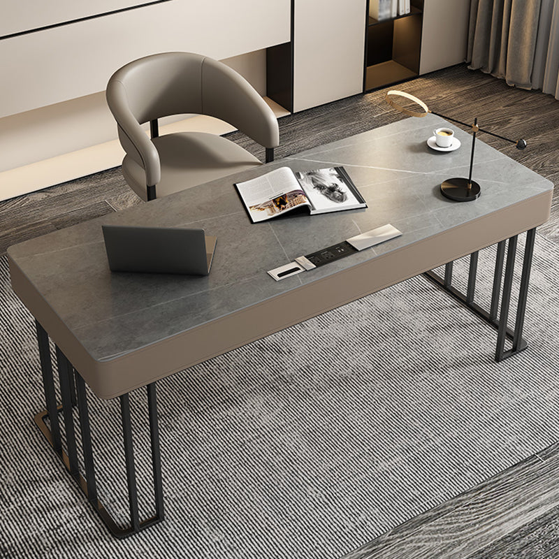 Modern Style 2-drawer Office Desk Sintered Stone Desk with Cable Management Gray Clearhalo 'furn' 'furn_office_desk' 'Furniture' 'Office Desks' 'Office Furniture' 'office_desk' 5122200