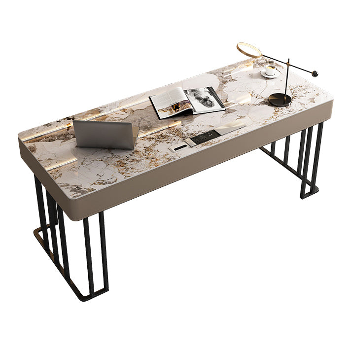 Modern Style 2-drawer Office Desk Sintered Stone Desk with Cable Management Pandora Gold Clearhalo 'furn' 'furn_office_desk' 'Furniture' 'Office Desks' 'Office Furniture' 'office_desk' 5122201