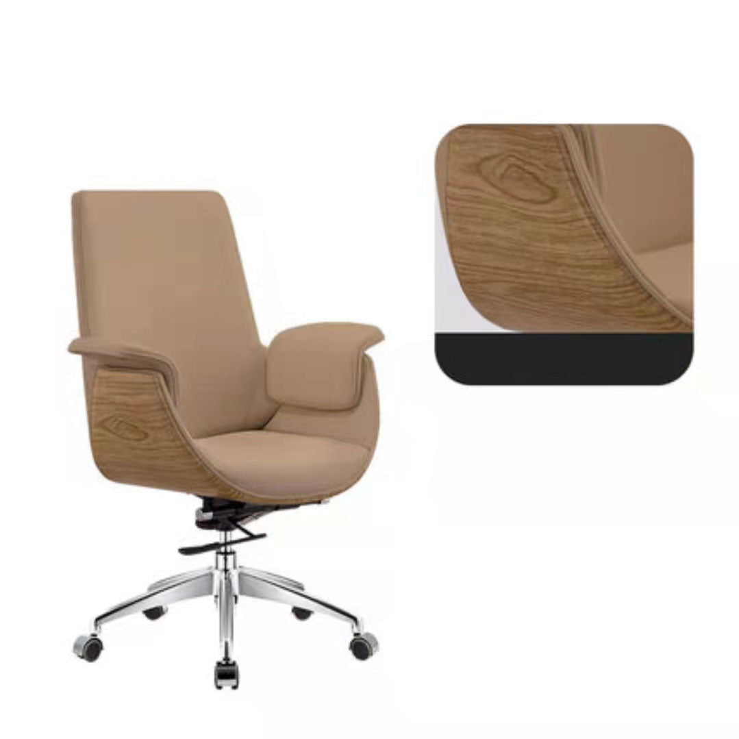 Contemporary Style Office Chair Adjustable Task Chair with Wheels Light Brown Mid-Back (14-22 in.) Clearhalo 'furn' 'furn_office_chair' 'Furniture' 'Office Chairs' 'Office Furniture' 'office_chair' 5122383