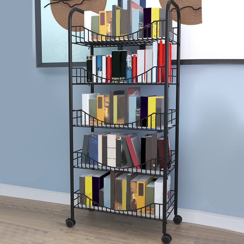 Industrial Metal Geometric Bookcase Open Back Bookcase with Wheels Clearhalo 'Bookcases' 'furn' 'furn_bookcases' 'Furniture' 'Office Furniture' 5123244