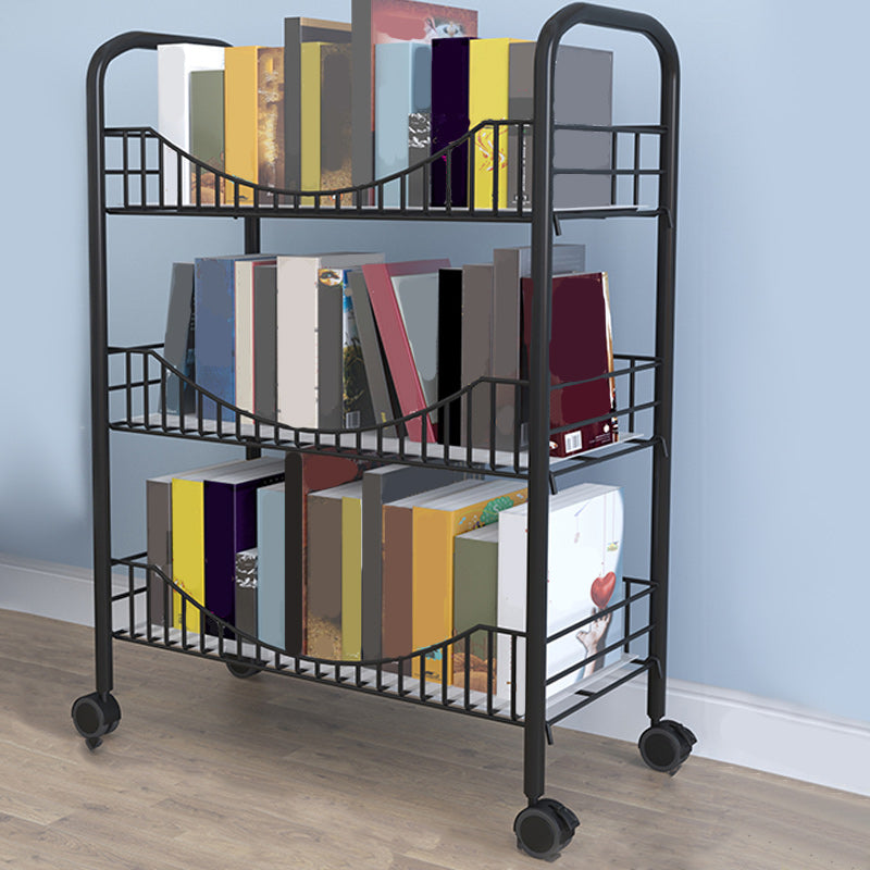 Industrial Metal Geometric Bookcase Open Back Bookcase with Wheels 15.7"L x 10.6"W x 26.8"H Black Clearhalo 'Bookcases' 'furn' 'furn_bookcases' 'Furniture' 'Office Furniture' 5123246