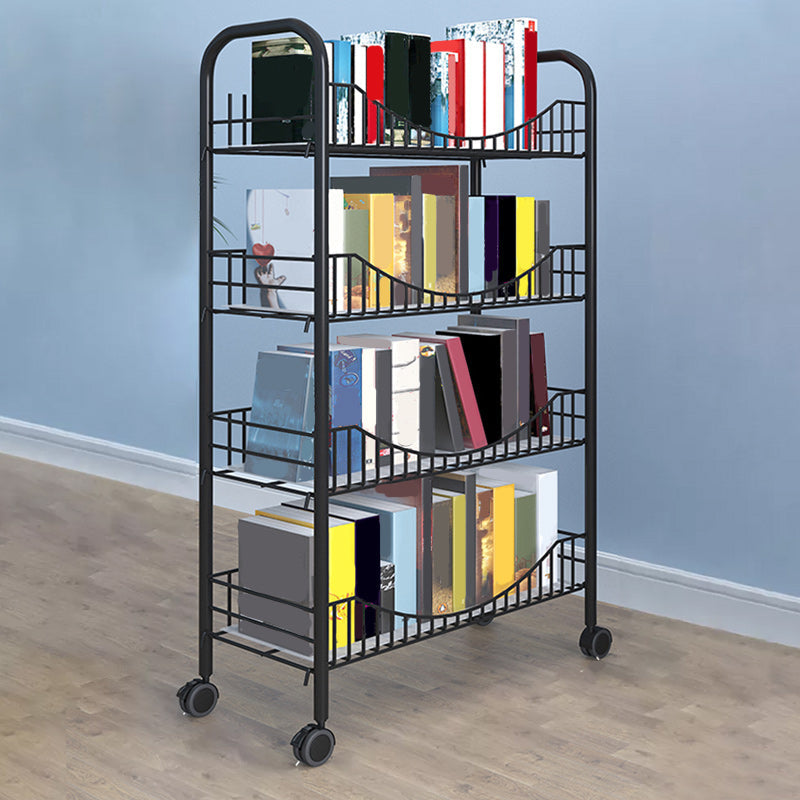 Industrial Metal Geometric Bookcase Open Back Bookcase with Wheels 19.7"L x 10.6"W x 35.4"H Black Clearhalo 'Bookcases' 'furn' 'furn_bookcases' 'Furniture' 'Office Furniture' 5123249