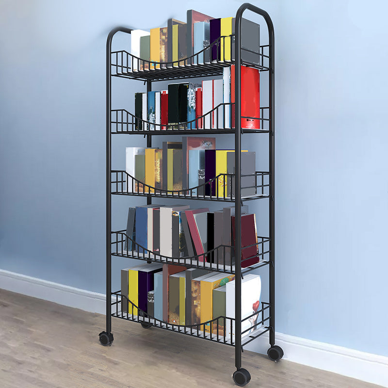 Industrial Metal Geometric Bookcase Open Back Bookcase with Wheels 15.7"L x 10.6"W x 44.1"H Black Clearhalo 'Bookcases' 'furn' 'furn_bookcases' 'Furniture' 'Office Furniture' 5123250