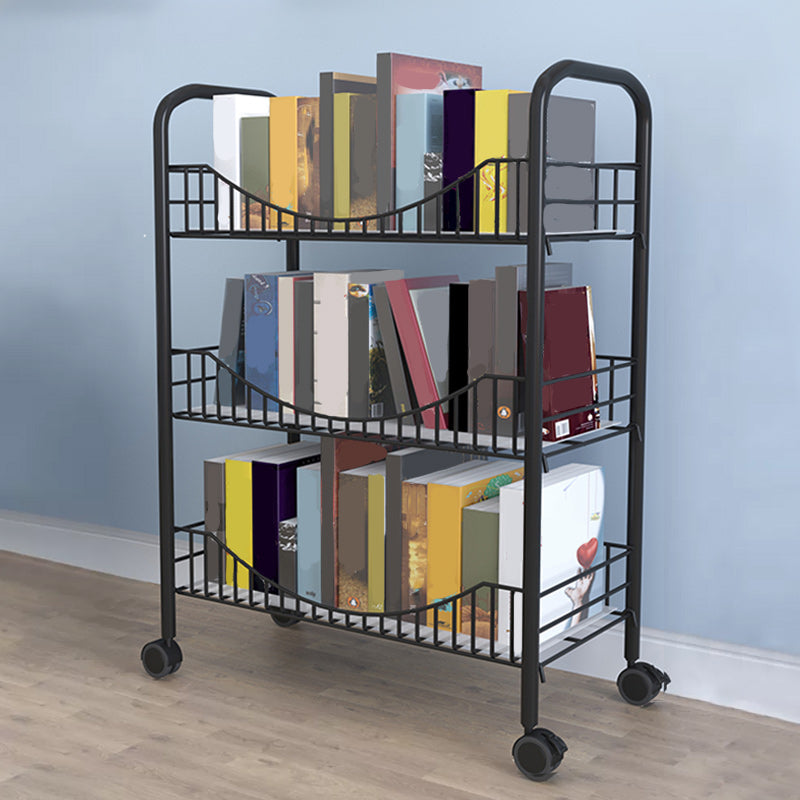Industrial Metal Geometric Bookcase Open Back Bookcase with Wheels 19.7"L x 10.6"W x 26.8"H Black Clearhalo 'Bookcases' 'furn' 'furn_bookcases' 'Furniture' 'Office Furniture' 5123252