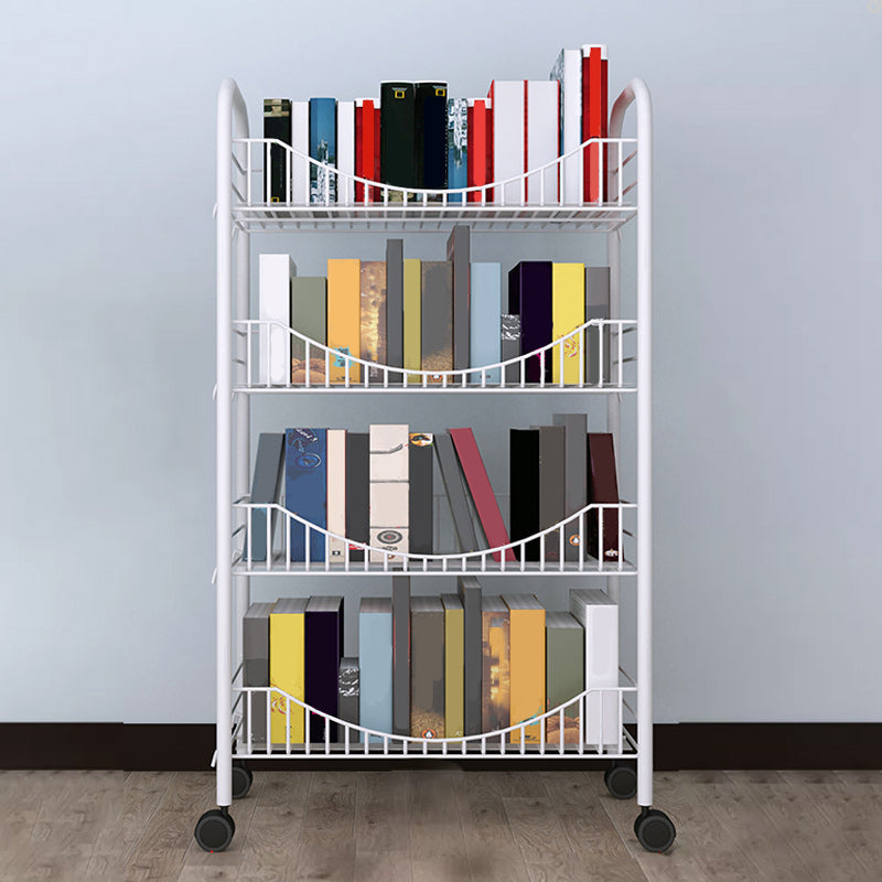 Industrial Metal Geometric Bookcase Open Back Bookcase with Wheels 15.7"L x 10.6"W x 35.4"H White Clearhalo 'Bookcases' 'furn' 'furn_bookcases' 'Furniture' 'Office Furniture' 5123256