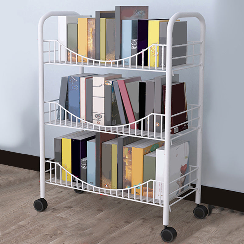 Industrial Metal Geometric Bookcase Open Back Bookcase with Wheels 15.7"L x 10.6"W x 26.8"H White Clearhalo 'Bookcases' 'furn' 'furn_bookcases' 'Furniture' 'Office Furniture' 5123258