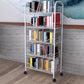 Industrial Metal Geometric Bookcase Open Back Bookcase with Wheels 15.7"L x 10.6"W x 44.1"H White Clearhalo 'Bookcases' 'furn' 'furn_bookcases' 'Furniture' 'Office Furniture' 5123262
