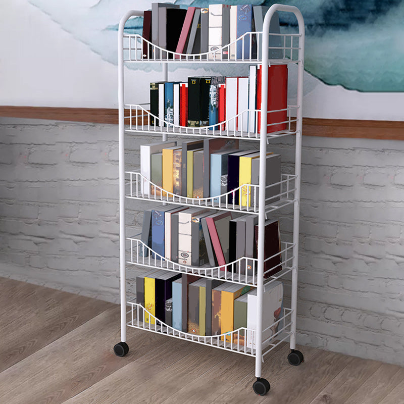 Industrial Metal Geometric Bookcase Open Back Bookcase with Wheels 19.7"L x 10.6"W x 44.1"H White Clearhalo 'Bookcases' 'furn' 'furn_bookcases' 'Furniture' 'Office Furniture' 5123264