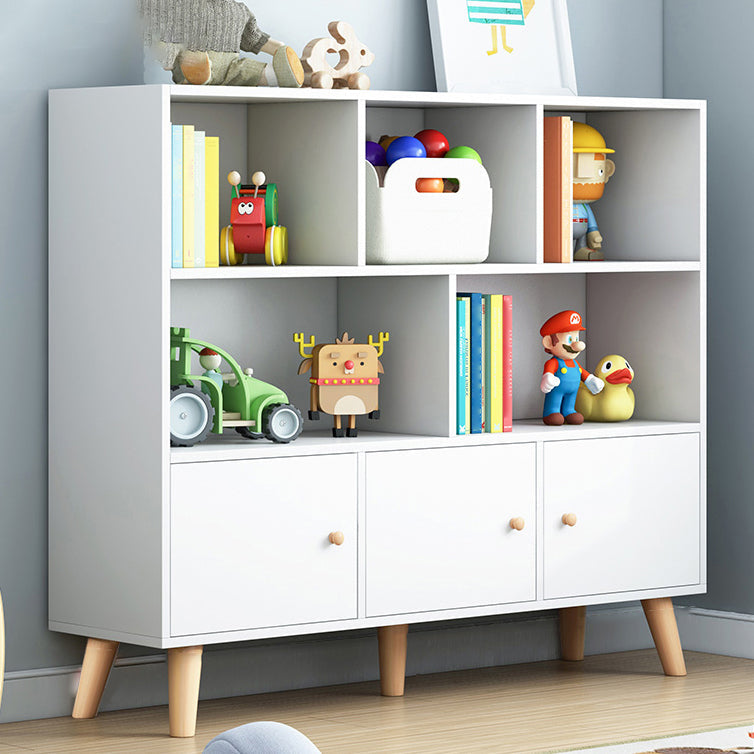 Scandinavian Manufactured Wood Bookcase Closed Back Bookcase with Doors 39.4"L x 9.4"W x 42.1"H White Clearhalo 'Bookcases' 'furn' 'furn_bookcases' 'Furniture' 'Office Furniture' 5123330