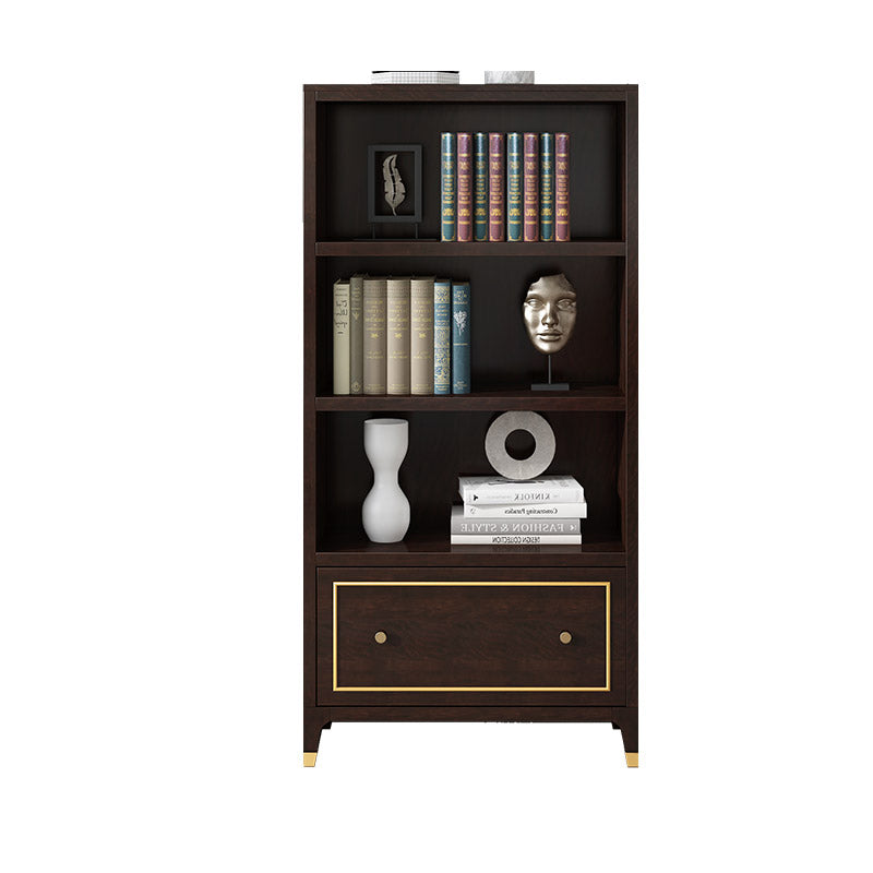 Vertical Glam Standard Bookcase Beech Closed Back Bookcase with Drawer 31.5"L x 15"W x 64.6"H Walnut Bookcases Clearhalo 'Bookcases' 'furn' 'furn_bookcases' 'Furniture' 'Office Furniture' 5123387