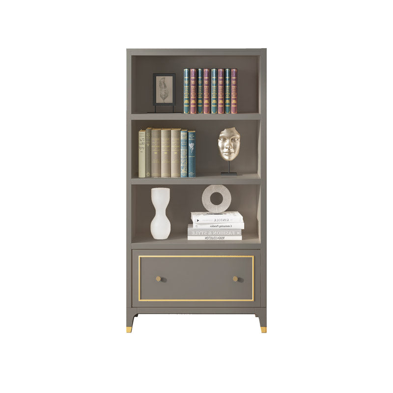 Vertical Glam Standard Bookcase Beech Closed Back Bookcase with Drawer 31.5"L x 15"W x 64.6"H Grey Bookcases Clearhalo 'Bookcases' 'furn' 'furn_bookcases' 'Furniture' 'Office Furniture' 5123388