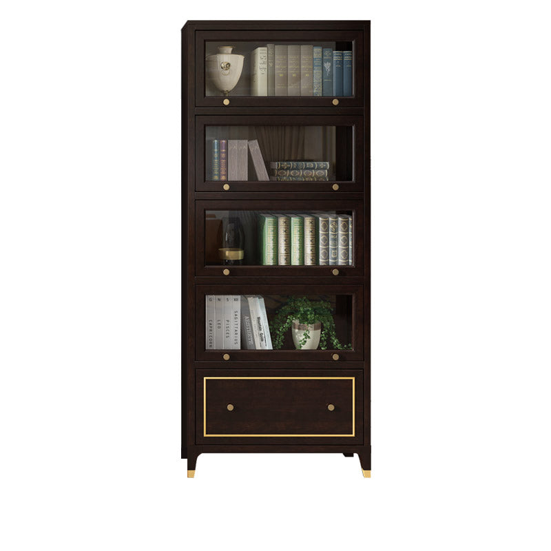 Vertical Glam Standard Bookcase Beech Closed Back Bookcase with Drawer 31.5"L x 15"W x 79.1"H Walnut Cabinets Clearhalo 'Bookcases' 'furn' 'furn_bookcases' 'Furniture' 'Office Furniture' 5123390