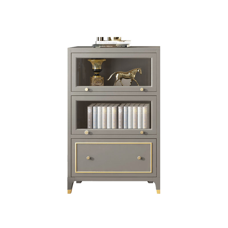 Vertical Glam Standard Bookcase Beech Closed Back Bookcase with Drawer 31.5"L x 15"W x 49.2"H Grey Cabinets Clearhalo 'Bookcases' 'furn' 'furn_bookcases' 'Furniture' 'Office Furniture' 5123393