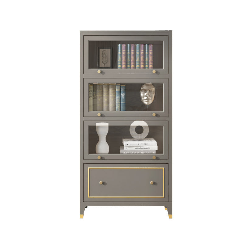 Vertical Glam Standard Bookcase Beech Closed Back Bookcase with Drawer 31.5"L x 15"W x 64.6"H Grey Cabinets Clearhalo 'Bookcases' 'furn' 'furn_bookcases' 'Furniture' 'Office Furniture' 5123394
