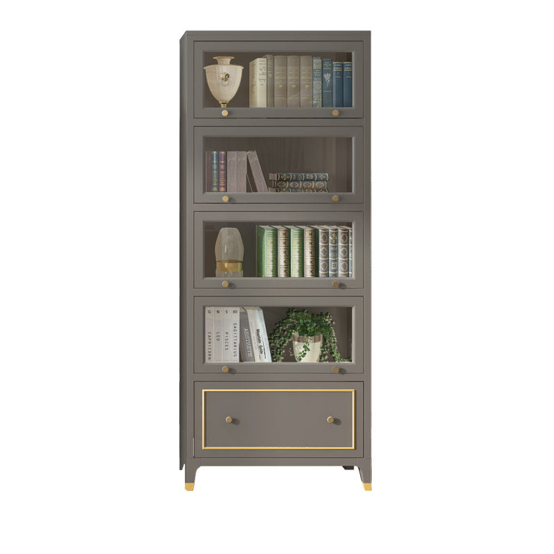 Vertical Glam Standard Bookcase Beech Closed Back Bookcase with Drawer 31.5"L x 15"W x 79.1"H Grey Cabinets Clearhalo 'Bookcases' 'furn' 'furn_bookcases' 'Furniture' 'Office Furniture' 5123401