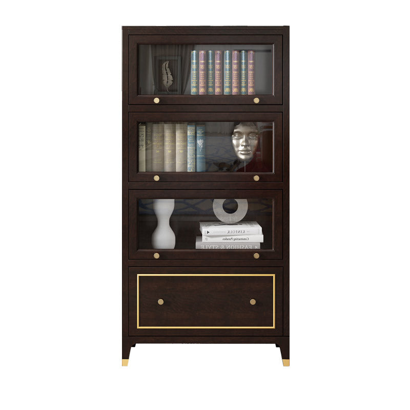 Vertical Glam Standard Bookcase Beech Closed Back Bookcase with Drawer 31.5"L x 15"W x 64.6"H Walnut Cabinets Clearhalo 'Bookcases' 'furn' 'furn_bookcases' 'Furniture' 'Office Furniture' 5123402