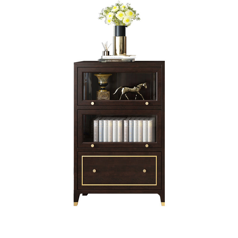 Vertical Glam Standard Bookcase Beech Closed Back Bookcase with Drawer 31.5"L x 15"W x 49.2"H Walnut Cabinets Clearhalo 'Bookcases' 'furn' 'furn_bookcases' 'Furniture' 'Office Furniture' 5123404