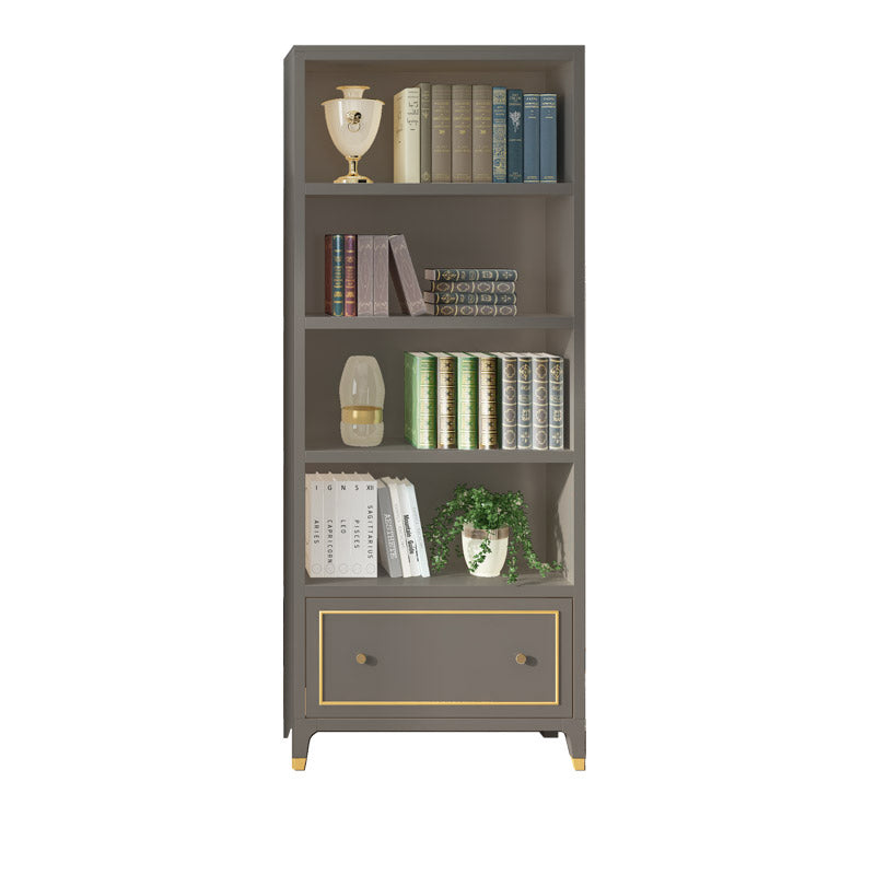 Vertical Glam Standard Bookcase Beech Closed Back Bookcase with Drawer 31.5"L x 15"W x 79.1"H Grey Bookcases Clearhalo 'Bookcases' 'furn' 'furn_bookcases' 'Furniture' 'Office Furniture' 5123408
