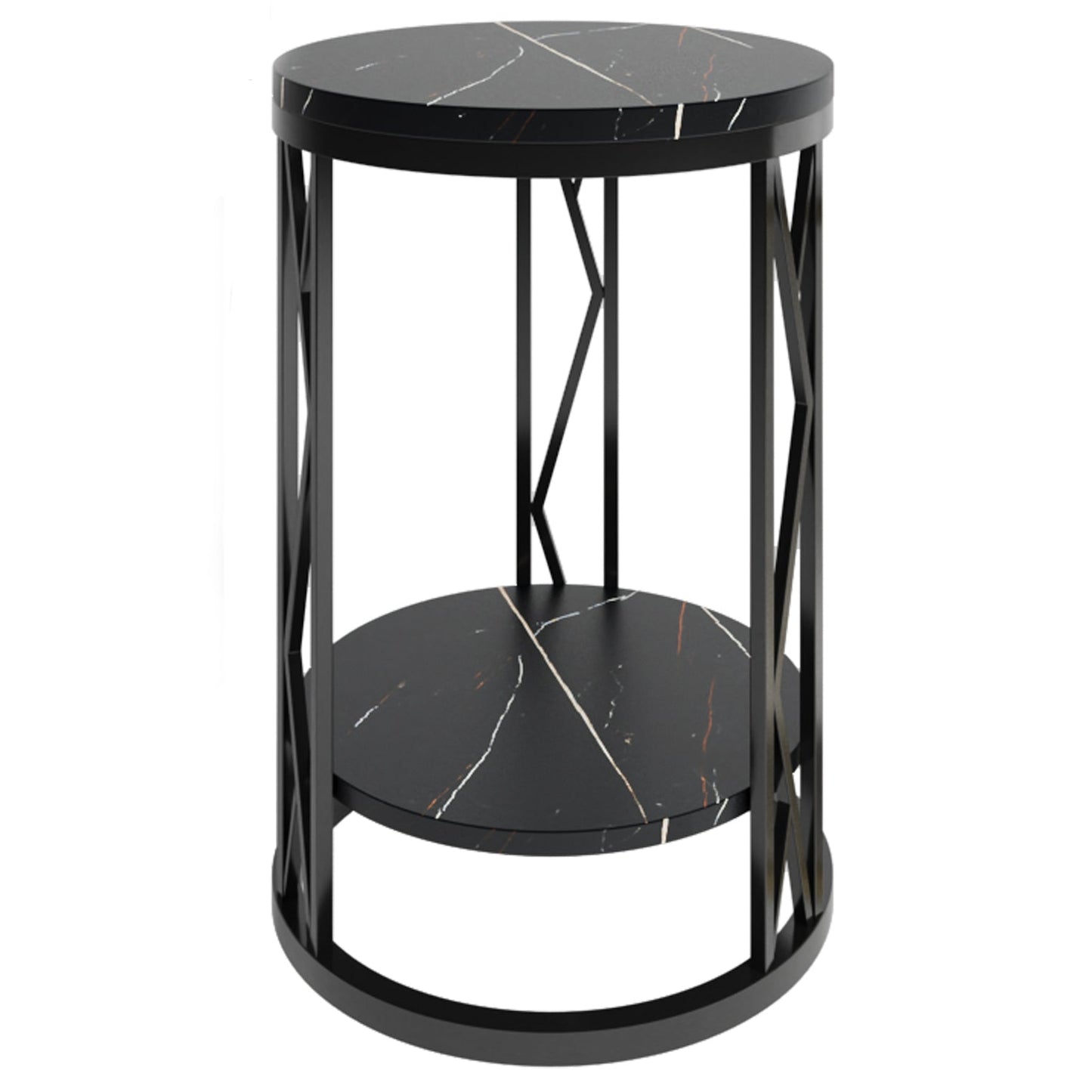 Glam Metal Night Table Open Storage 1-Shelf Round Nightstand in Black/White Black Clearhalo 'Bedroom Furniture' 'furn' 'furn_night_stand' 'Furniture' 'night_stand' 'Nightstands' 5125923