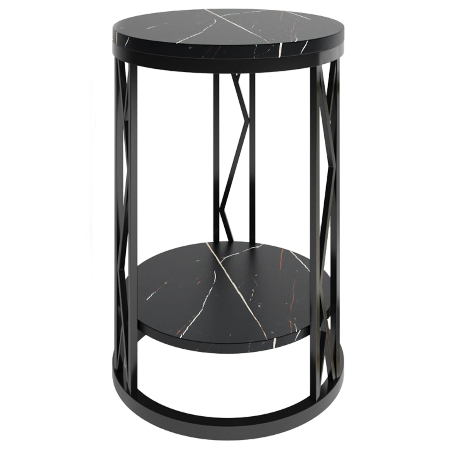 Glam Metal Night Table Open Storage 1-Shelf Round Nightstand in Black/White Black Clearhalo 'Bedroom Furniture' 'furn' 'furn_night_stand' 'Furniture' 'night_stand' 'Nightstands' 5125923