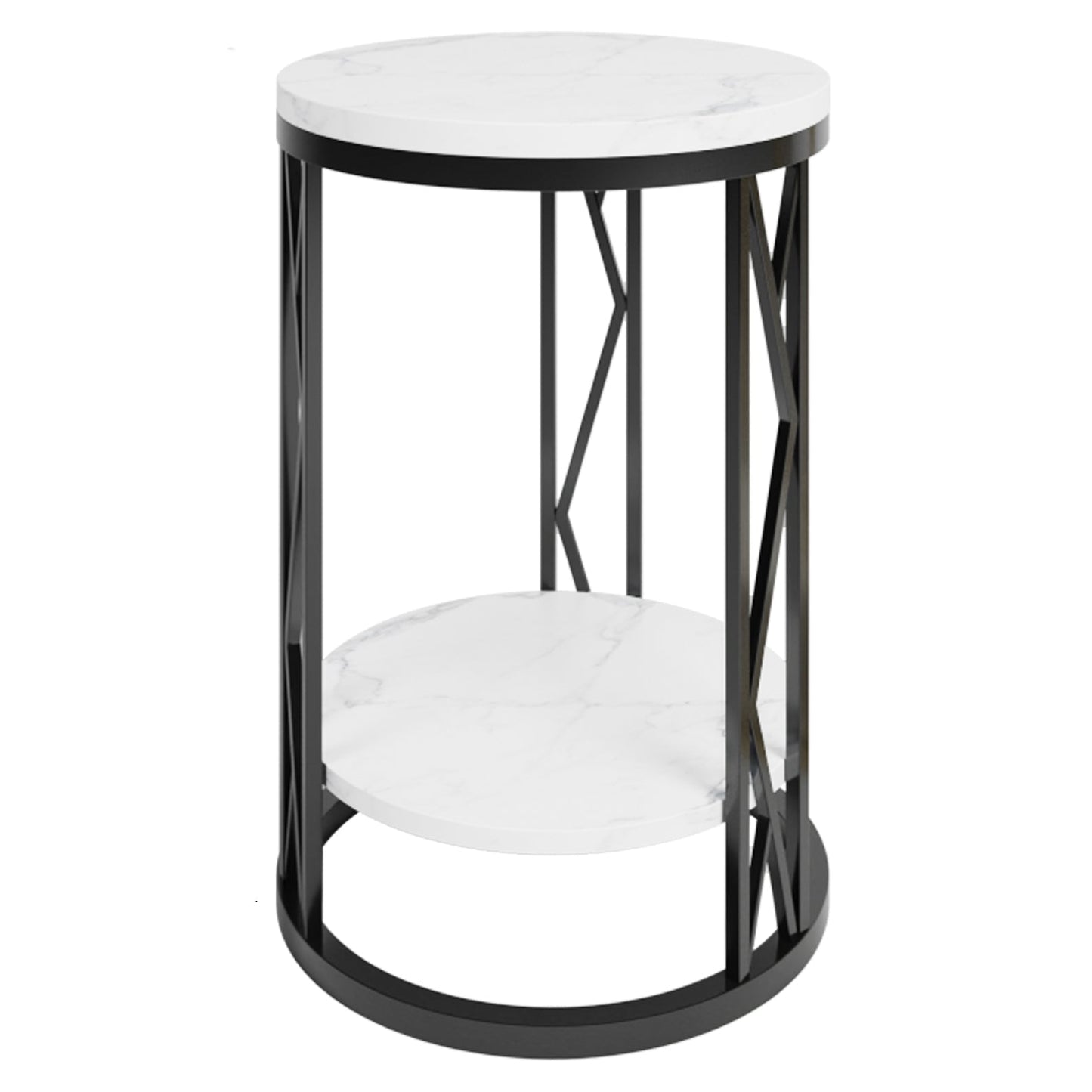 Glam Metal Night Table Open Storage 1-Shelf Round Nightstand in Black/White Black White Clearhalo 'Bedroom Furniture' 'furn' 'furn_night_stand' 'Furniture' 'night_stand' 'Nightstands' 5125924