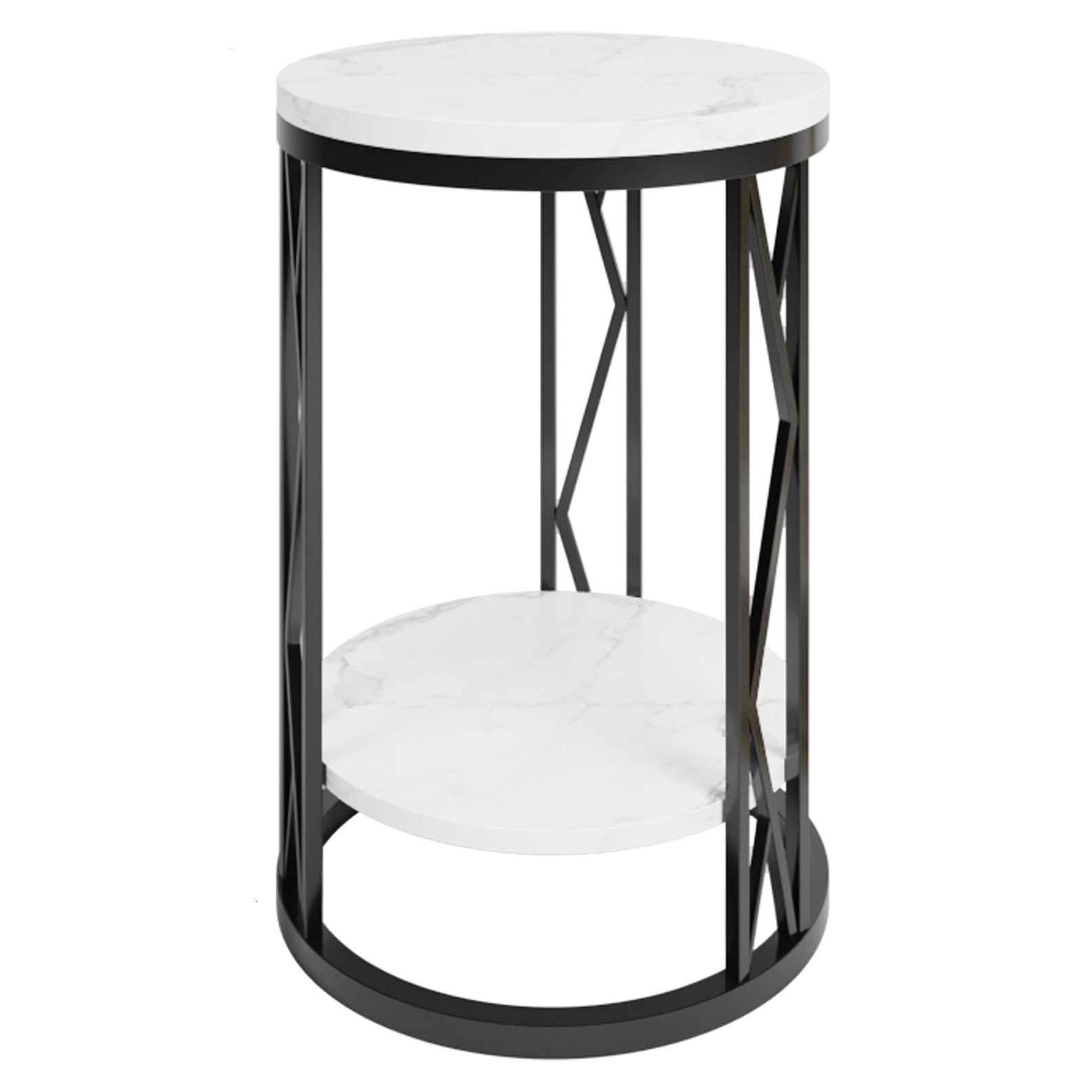 Glam Metal Night Table Open Storage 1-Shelf Round Nightstand in Black/White Black White Clearhalo 'Bedroom Furniture' 'furn' 'furn_night_stand' 'Furniture' 'night_stand' 'Nightstands' 5125924