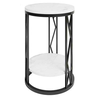 Glam Metal Night Table Open Storage 1-Shelf Round Nightstand in Black/White Black White Clearhalo 'Bedroom Furniture' 'furn' 'furn_night_stand' 'Furniture' 'night_stand' 'Nightstands' 5125924