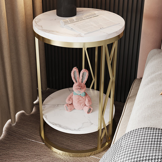 Glam Metal Night Table Open Storage 1-Shelf Round Nightstand in Black/White Clearhalo 'Bedroom Furniture' 'furn' 'furn_night_stand' 'Furniture' 'night_stand' 'Nightstands' 5125925