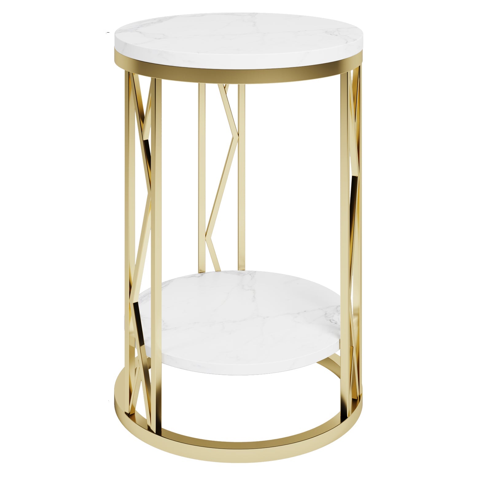 Glam Metal Night Table Open Storage 1-Shelf Round Nightstand in Black/White White-Gold Clearhalo 'Bedroom Furniture' 'furn' 'furn_night_stand' 'Furniture' 'night_stand' 'Nightstands' 5125926