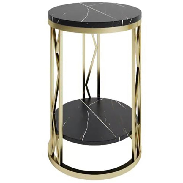 Glam Metal Night Table Open Storage 1-Shelf Round Nightstand in Black/White Gold-Black Clearhalo 'Bedroom Furniture' 'furn' 'furn_night_stand' 'Furniture' 'night_stand' 'Nightstands' 5125928