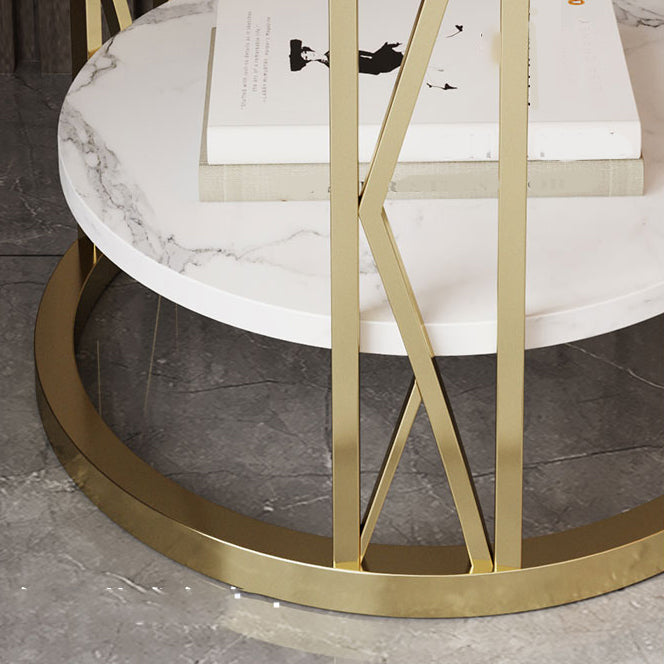 Glam Metal Night Table Open Storage 1-Shelf Round Nightstand in Black/White Clearhalo 'Bedroom Furniture' 'furn' 'furn_night_stand' 'Furniture' 'night_stand' 'Nightstands' 5125932