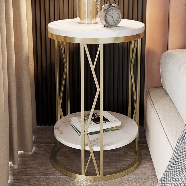Glam Metal Night Table Open Storage 1-Shelf Round Nightstand in Black/White Clearhalo 'Bedroom Furniture' 'furn' 'furn_night_stand' 'Furniture' 'night_stand' 'Nightstands' 5125933