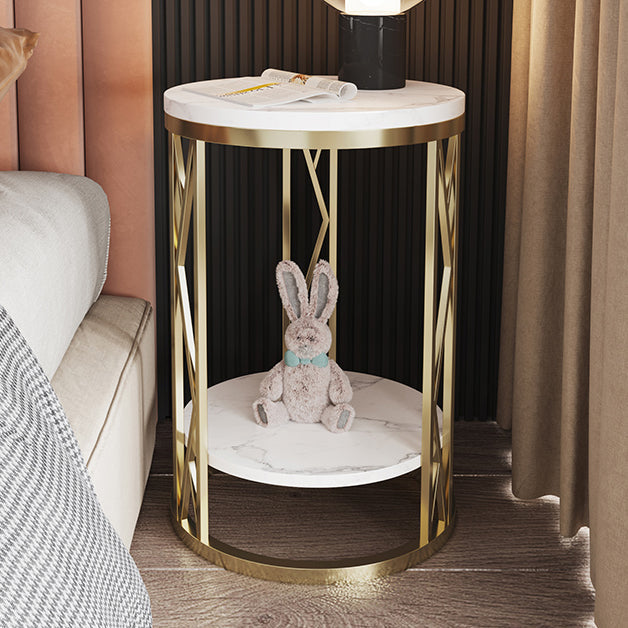 Glam Metal Night Table Open Storage 1-Shelf Round Nightstand in Black/White Clearhalo 'Bedroom Furniture' 'furn' 'furn_night_stand' 'Furniture' 'night_stand' 'Nightstands' 5125934