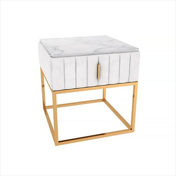 20'' Tall Metal Night Table Glam Marble Top 2-Drawer Bed Nightstand White Square 1 Clearhalo 'Bedroom Furniture' 'furn' 'furn_night_stand' 'Furniture' 'night_stand' 'Nightstands' 5126076