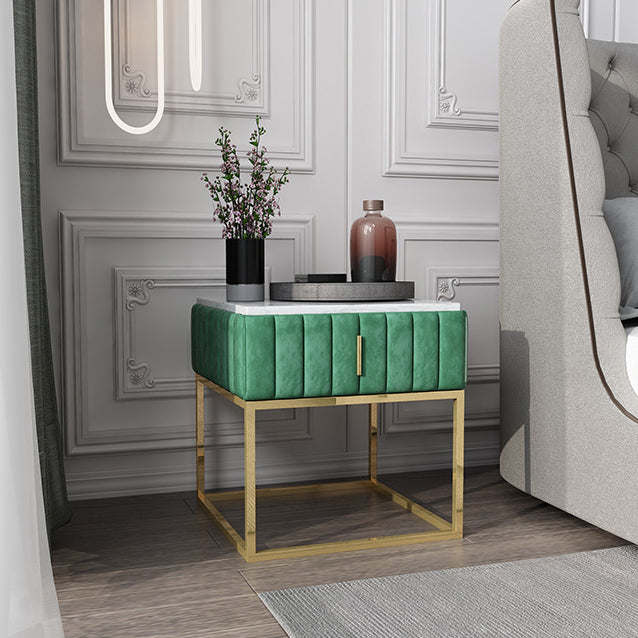 20'' Tall Metal Night Table Glam Marble Top 2-Drawer Bed Nightstand Green Square 1 Clearhalo 'Bedroom Furniture' 'furn' 'furn_night_stand' 'Furniture' 'night_stand' 'Nightstands' 5126082