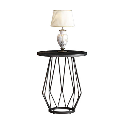 Glam Metal Night Table Stone Top 24'' Tall Open Storage Nightstand with Legs