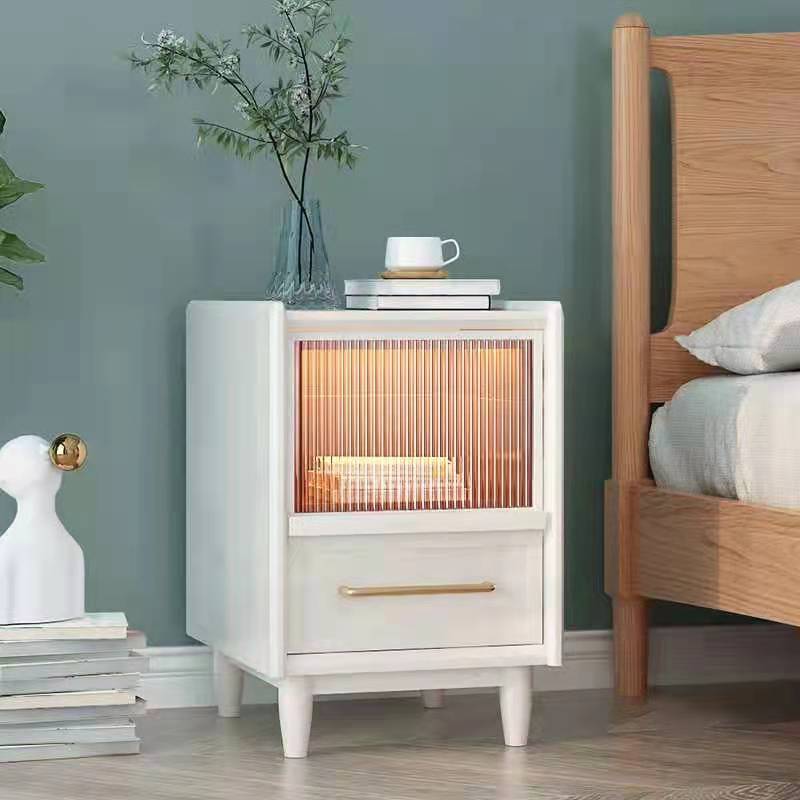 Solid Wood 20'' Tall Night Table Pine 1-Door 1 Drawer Modern Bedside Cabinet with Legs