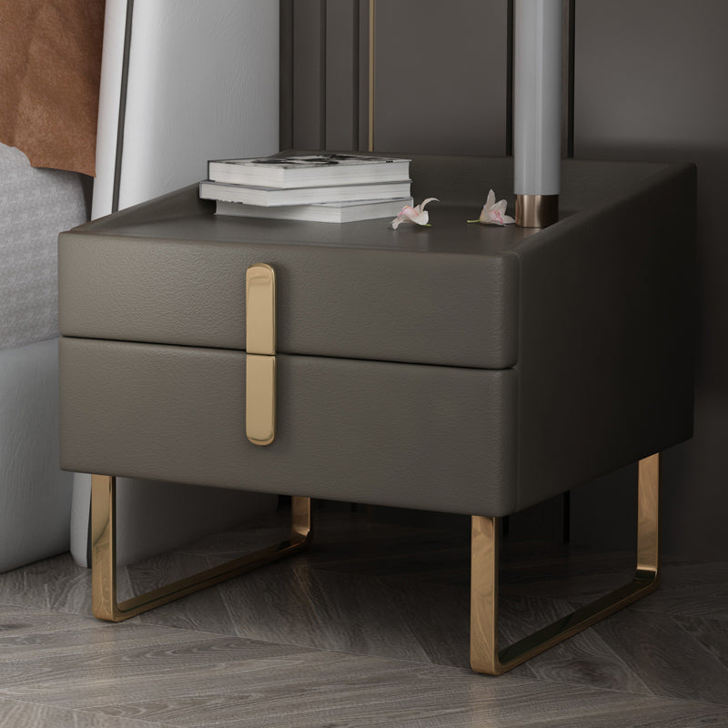 19'' Tall Glam Nightstand 2-Drawer Faux Leather Accent Table Nightstand with Legs