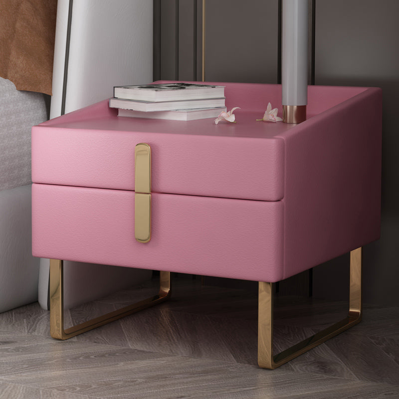 19'' Tall Glam Nightstand 2-Drawer Faux Leather Accent Table Nightstand with Legs