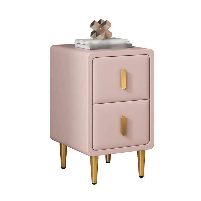 Modern 20'' Tall Bed Nightstand 2-Drawer Storage Faux Leather Legs Included Nightstand Pink Clearhalo 'Bedroom Furniture' 'furn' 'furn_night_stand' 'Furniture' 'night_stand' 'Nightstands' 5126247