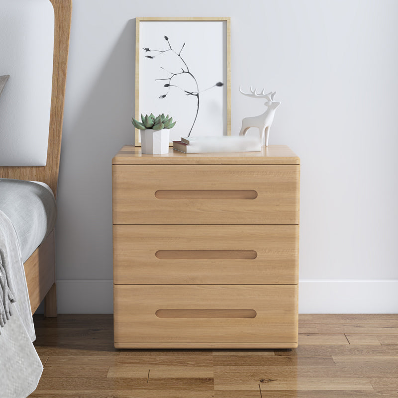 3-Drawer Solid Wood Nightstand Rubber Wood Modern Bedside Cabinet