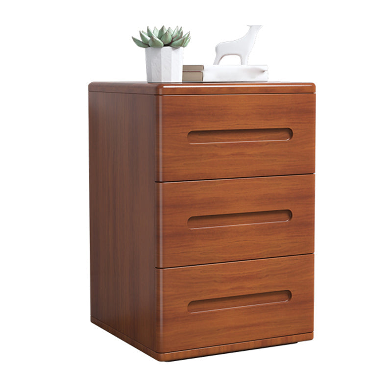 3-Drawer Solid Wood Nightstand Rubber Wood Modern Bedside Cabinet