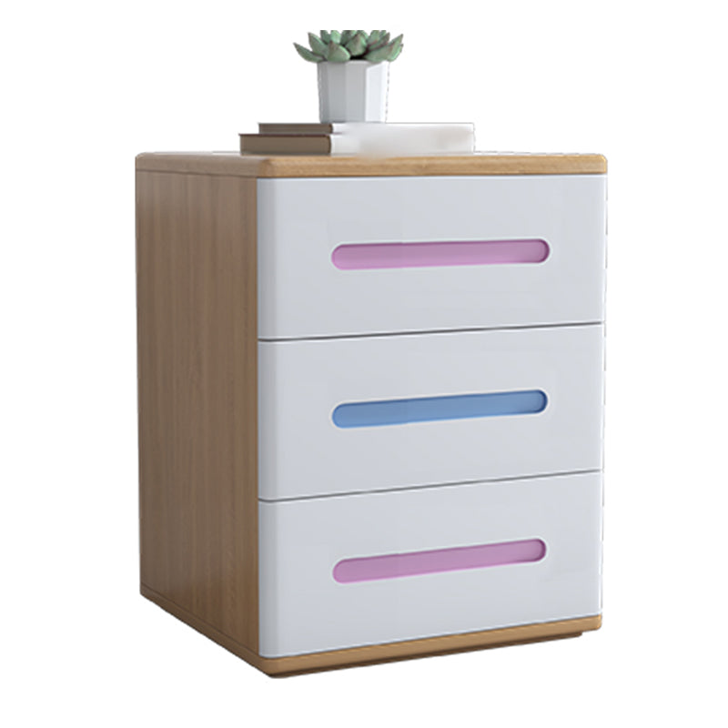 3-Drawer Solid Wood Nightstand Rubber Wood Modern Bedside Cabinet