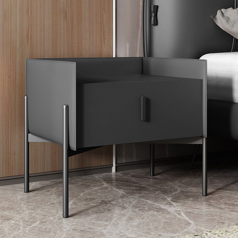 Modern Drawer Storage Nightstand Faux Leather Bed Nightstand with Legs