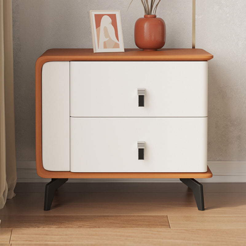 Modern Faux Leather Night Table 19'' Tall 2-Drawer Nightstand with Legs Orange Clearhalo 'Bedroom Furniture' 'furn' 'furn_night_stand' 'Furniture' 'night_stand' 'Nightstands' 5126417