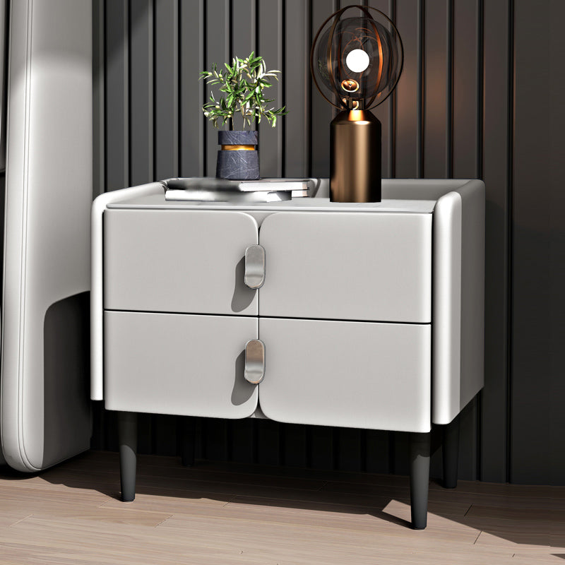 2ドロワーモダンベッドナイトスタンドソリッドウッドフェイクレザーナイトテーブルと足の