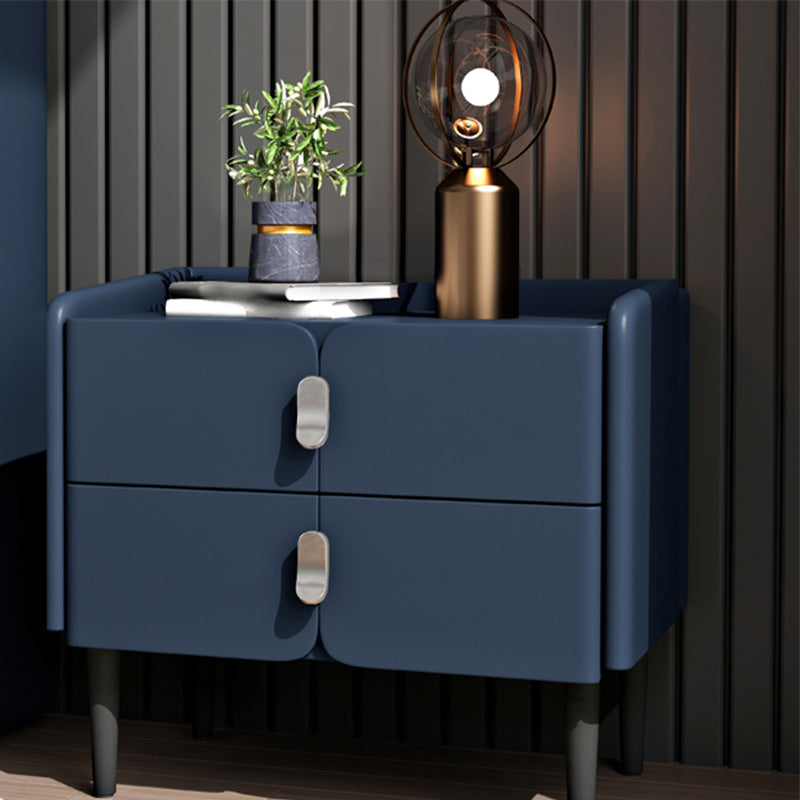 2ドロワーモダンベッドナイトスタンドソリッドウッドフェイクレザーナイトテーブルと足の