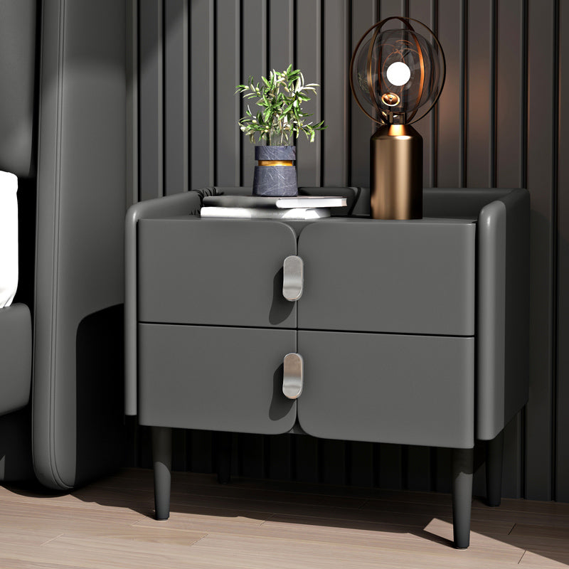 2ドロワーモダンベッドナイトスタンドソリッドウッドフェイクレザーナイトテーブルと足の